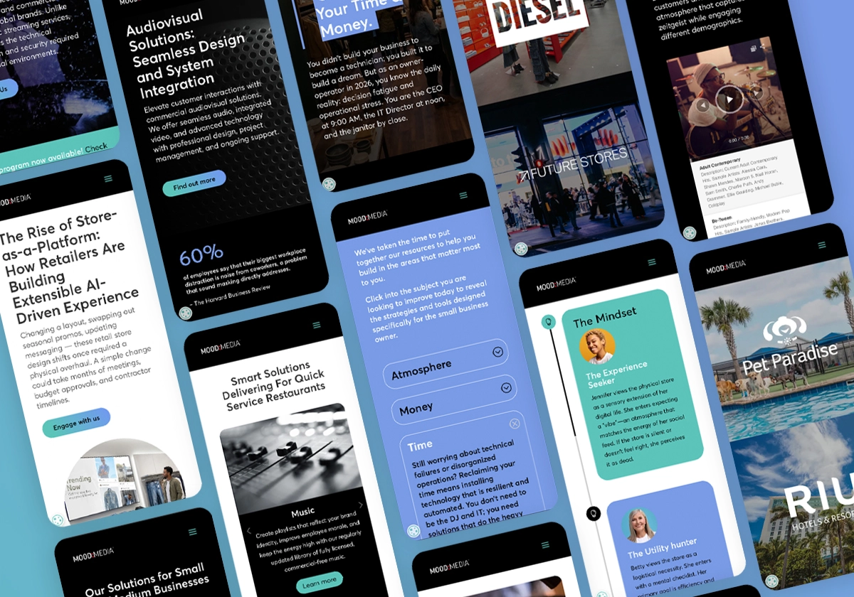 Mood Media Website Design System - Mobile Page Designs